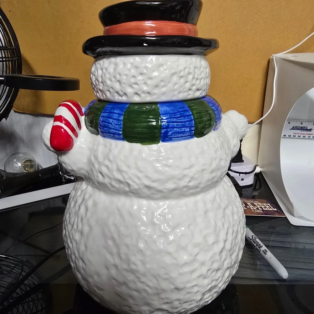 The Cellar Snowman Handpainted Ceramic Cookie Jar Christmas Holiday PL119R0688